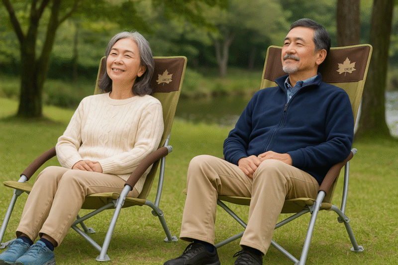 ハイバックチェアでくつろぐ中高年夫婦