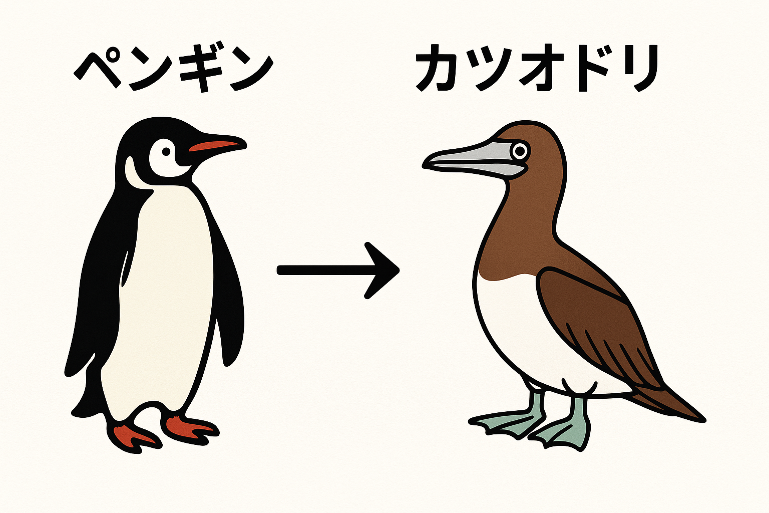 ペンギンとカツオドリを比較した説明イラスト