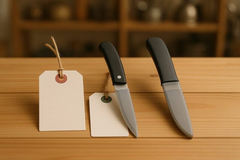 100円帯と300円帯の刃物を並べて違いを比較するイメージ