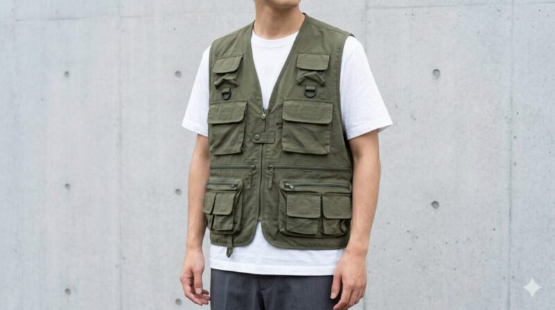 ワークマン系の釣りベストを街着に寄せた着こなし例