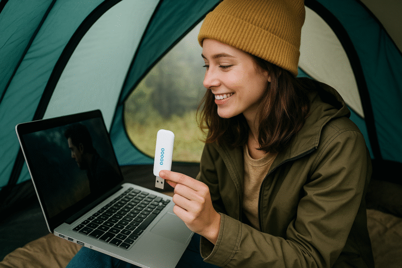 USBスティック型WiFiをPCに接続しようとしている様子イメージ