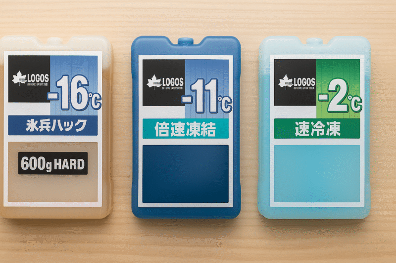 保冷剤ラインナップ(GT-16℃、GT-2℃など)の並び比較