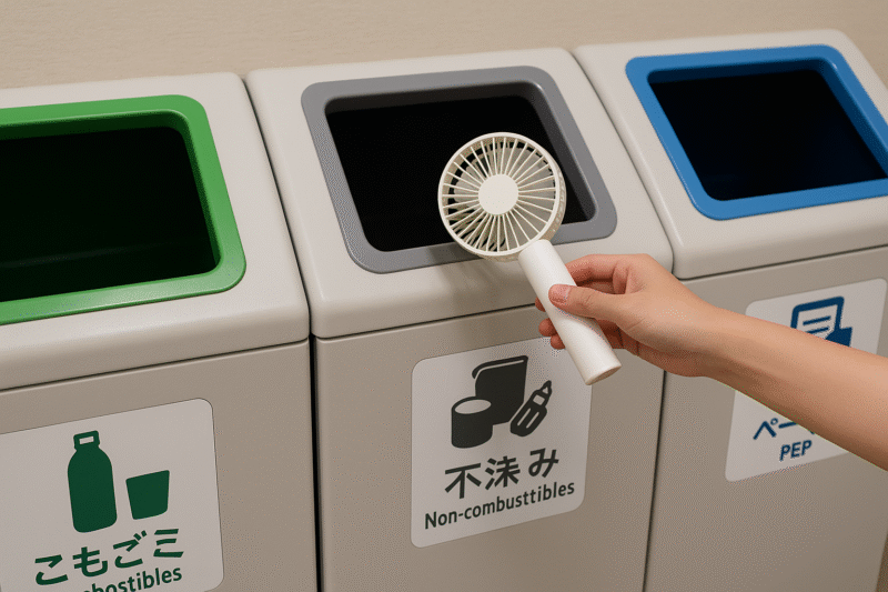 ごみ分別ボックスに正しく投棄されるファン