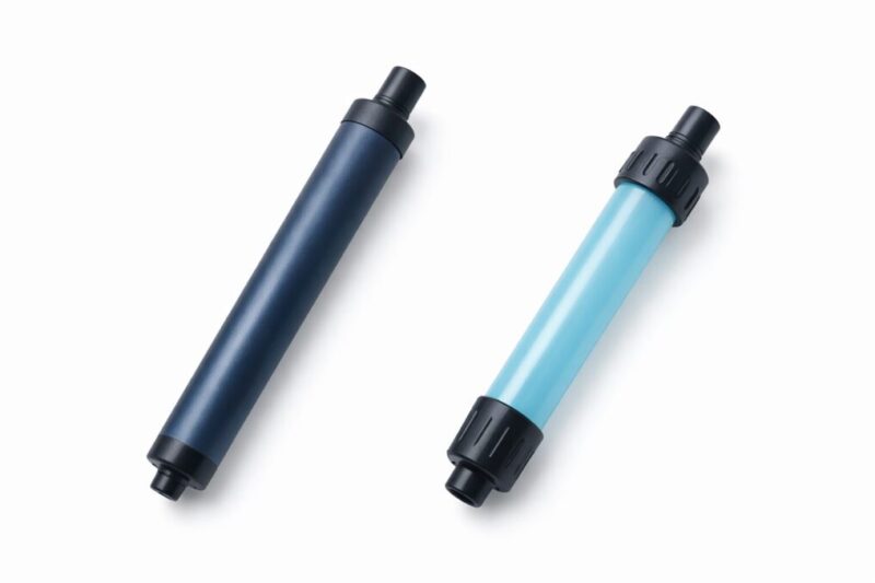 2種類の携帯浄水器を用途別に比較したシンプルな製品イメージ