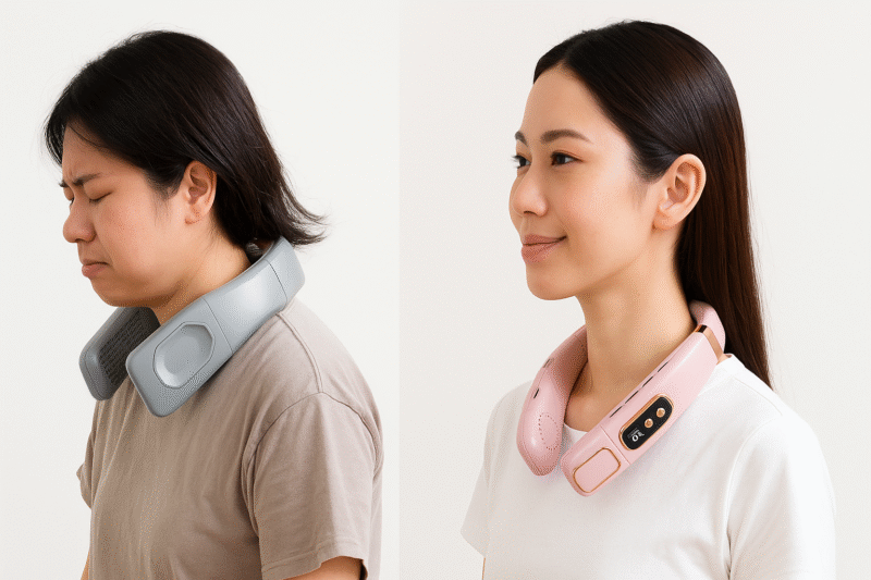 首に負担がかかる重いネッククーラーと軽量製品の比較