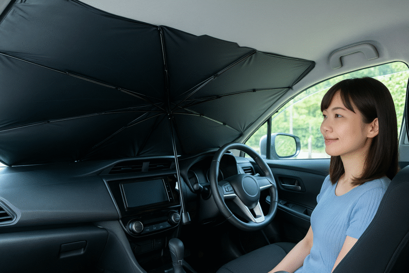 サンシェードを設置して涼しくなった車内の構図イメージ
