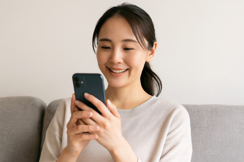 スマホでレビューを見ている女性画像イメージ