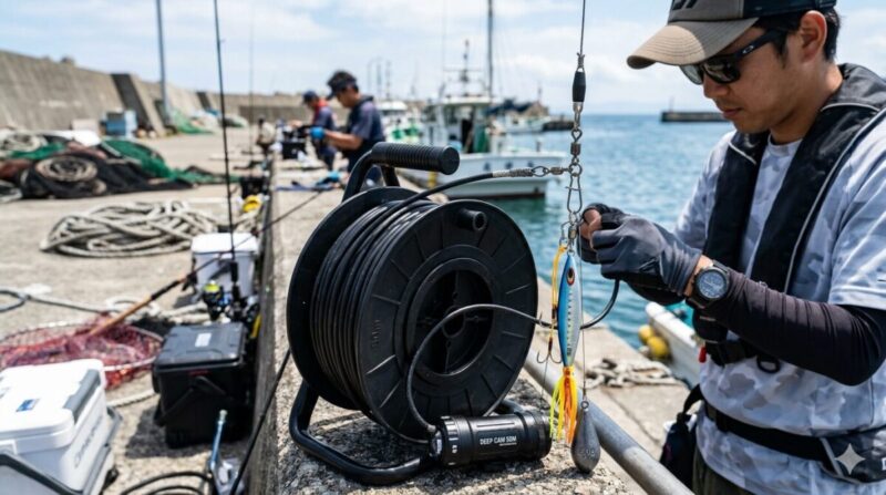 50mケーブルの水中カメラと釣り装備