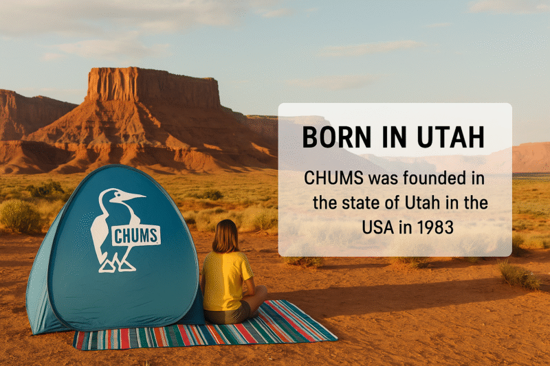 アメリカのユタ州でアウトドアする風景+ブランド誕生説明図