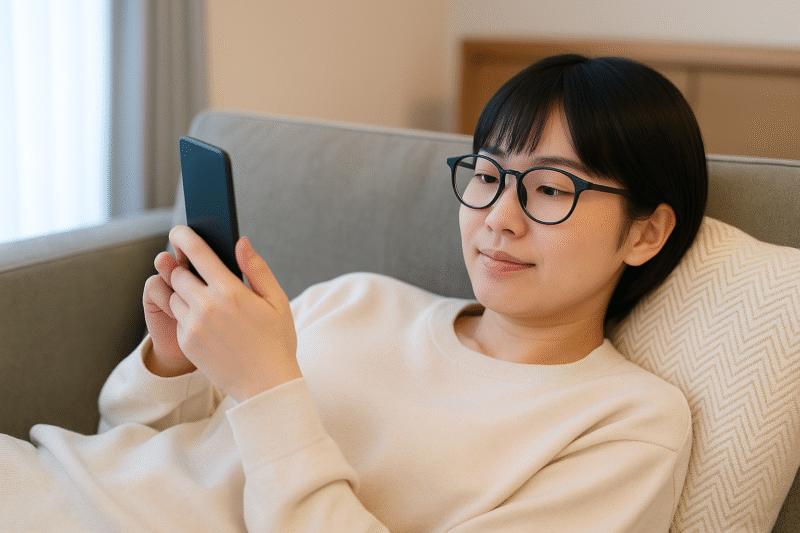ネットに評判をレビューを確認している様子