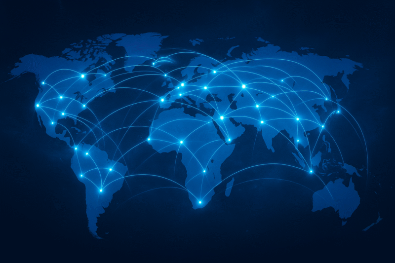 Wi-Fi電波が世界中につながっているイメージの地図の画像イメージ