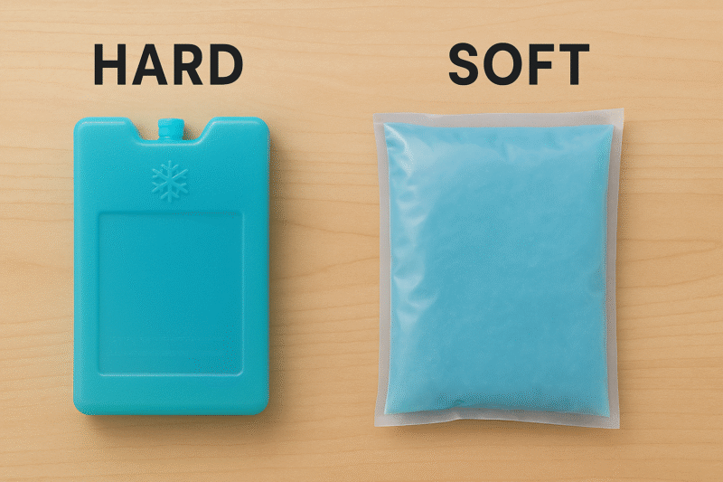 ハードとソフトの保冷剤を比較した構図