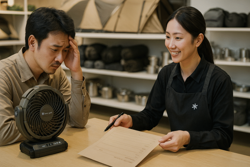 修理受付：カウンターでスタッフが受付をしている様子