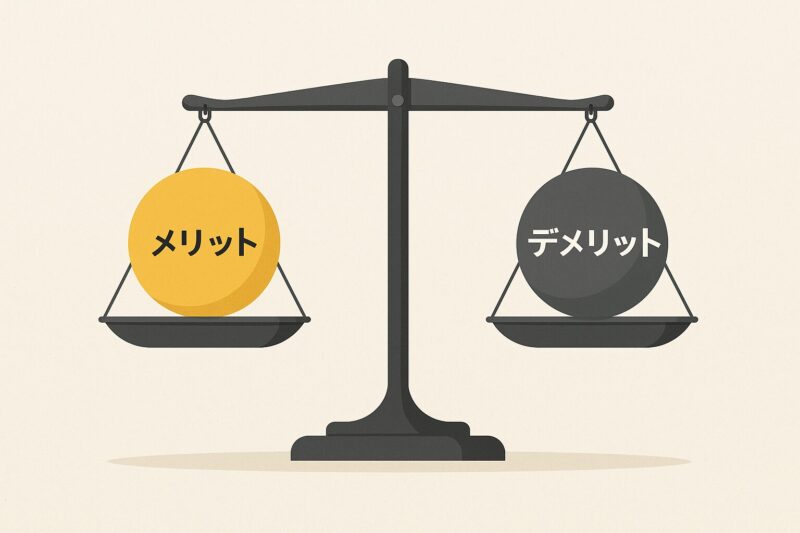 メリットとデメリットを天秤で比較するイメージ