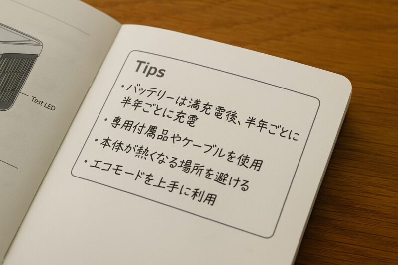 説明書の空白欄に書き足されたようなTips集イメージ