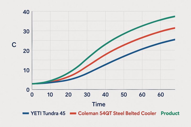 他社製との比較テスト図(YETI、Colemanと並んだ温度曲線)イメージ
