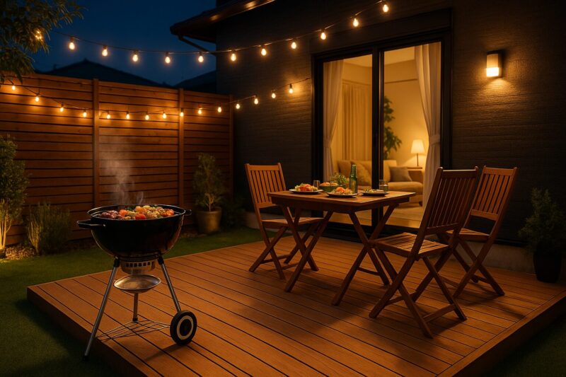 ライト付きウッドデッキBBQイメージ