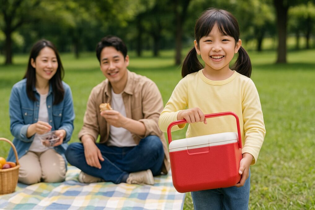 テイク6を持ってピクニックする家族や子供の写真イメージ