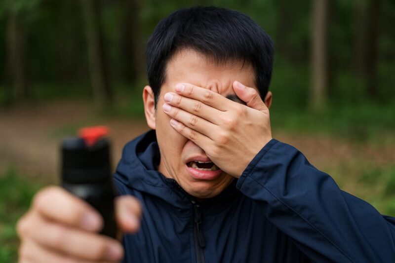 スプレーの誤使用で目を覆う人物の写真イメージ