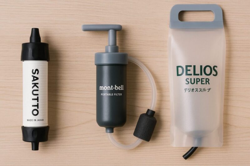 「SAKUTTOやモンベル、デリオスなど日本製浄水器3つが並んだ比較画像」イメージ