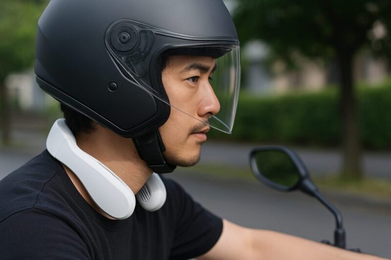 バイクに乗って着用している男性の横顔イメージ