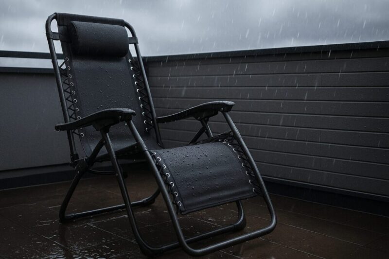 ベランダに常設された椅子と雨粒イメージ