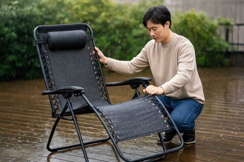 濡れた椅子を広げて乾かしている人イメージ