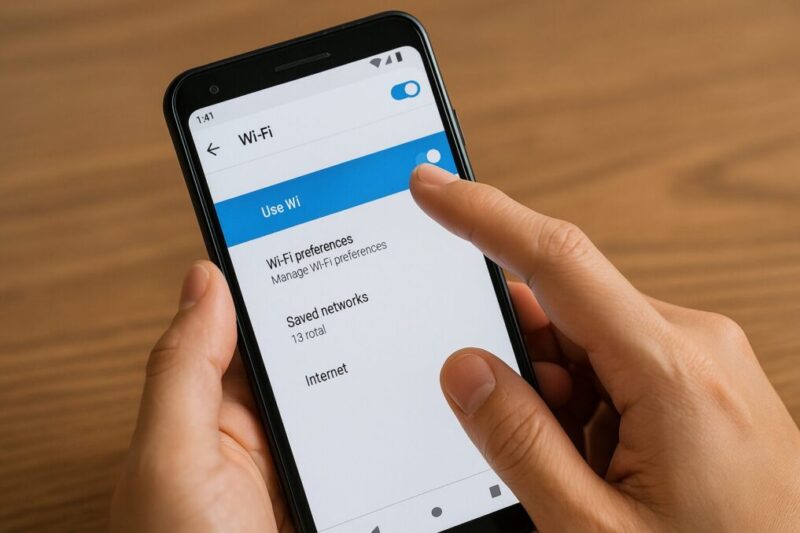 AndroidのWi-Fi設定項目を一つずつ確認しているシーンイメージ
