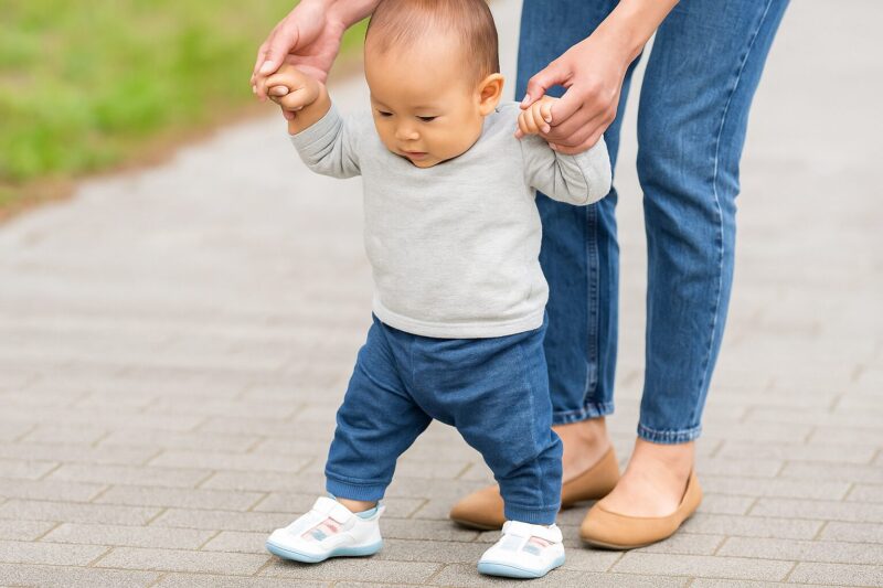 1歳児の歩行練習にIFMEファーストシューズを履かせた様子イメージ