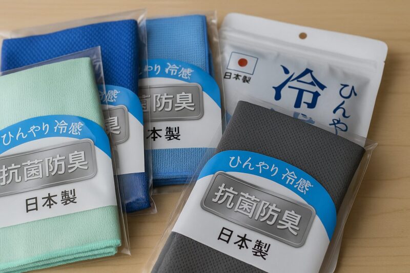 日本製・抗菌加工のラベルが見える商品パッケージ群イメージ
