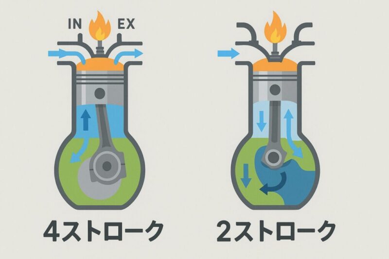 4サイクルと2サイクルの違いを図解した図イメージ