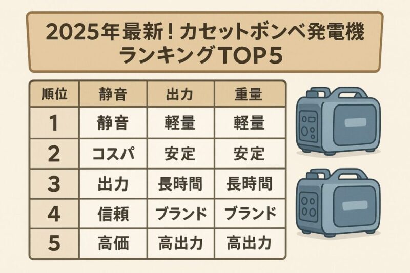 上位5機種の特徴を簡潔にまとめたグラフィック表イメージ