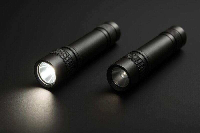 LED懐中電灯の明るさが点灯直後から徐々に弱くなる様子を並べて示した写真イメージ