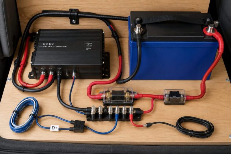 LiFePO4バッテリーと走行充電器を接続する際に確認したい信号線と配線のイメージ