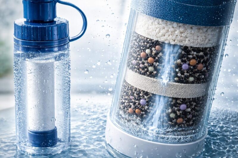 PFASなど化学物質への不安を想起させる浄水フィルターのイメージ