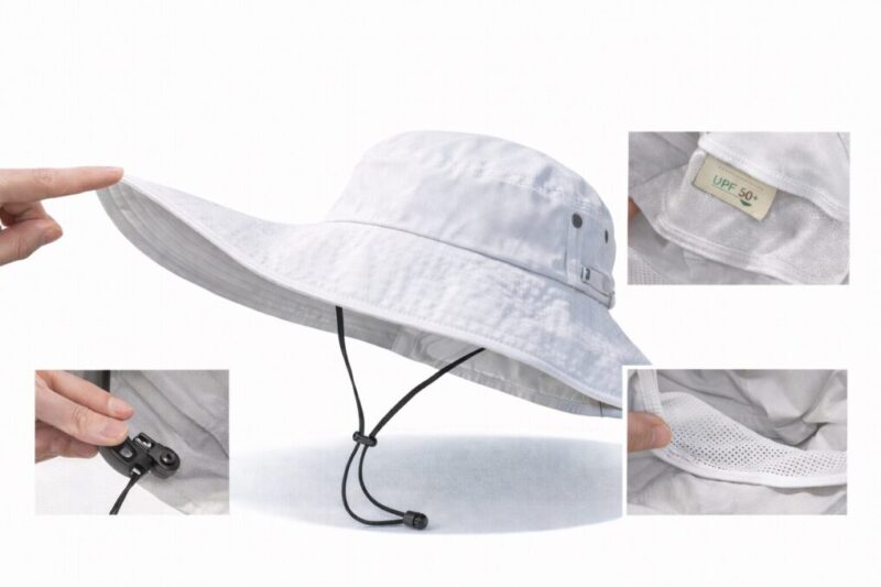 UVカット帽子を選ぶ際のチェックポイントを示した商品説明画