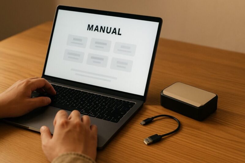 WAQの公式説明書ページを探す場面