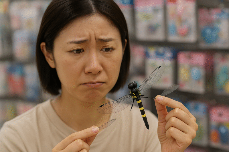 折れた羽根を手にして困っている様子イメージ