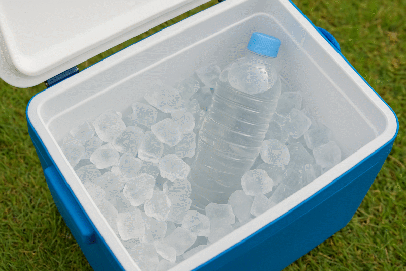 氷水と一緒に入れたペットボトルの使用イメージ