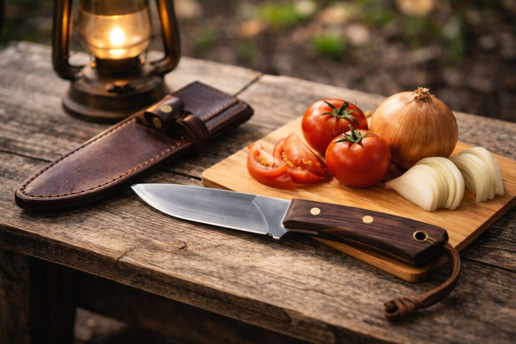 燕三条系アウトドアナイフを調理とキャンプ両方で使うイメージ
