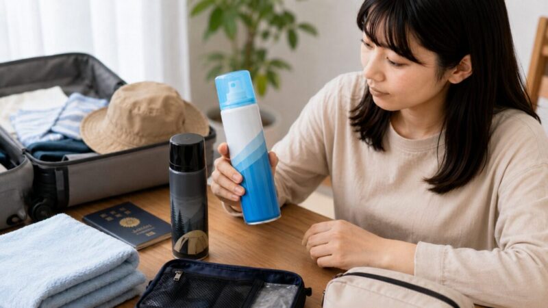 身体や衣類に使う冷却スプレーとアウトドア用品用スプレーの用途を比較する旅行者