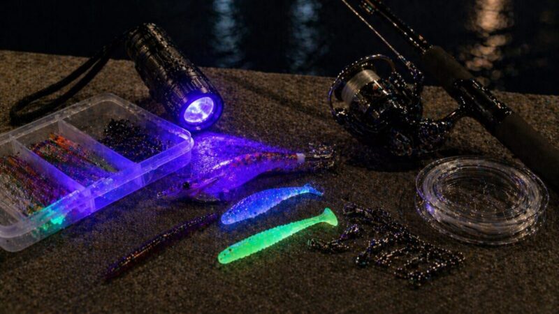 入門用のUVライトと釣り小物を並べ、手軽に試せる使い方をイメージした写真