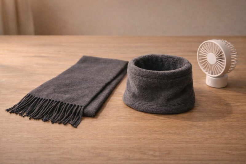 マフラーとネックウォーマーの防風性を比較するイメージ