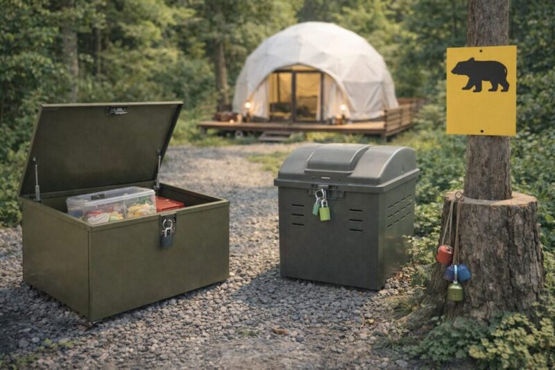 野生動物対策が施されたグランピング区画