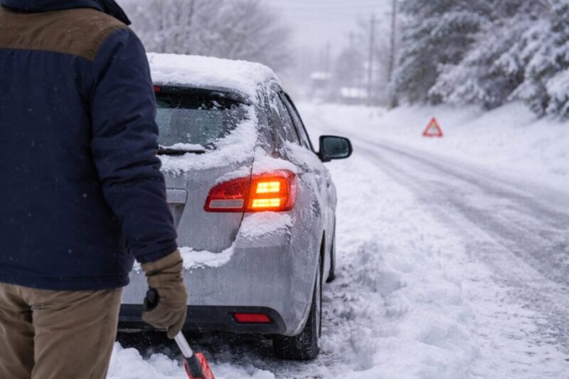 雪の日に二次被害を避けて安全確認するイメージ