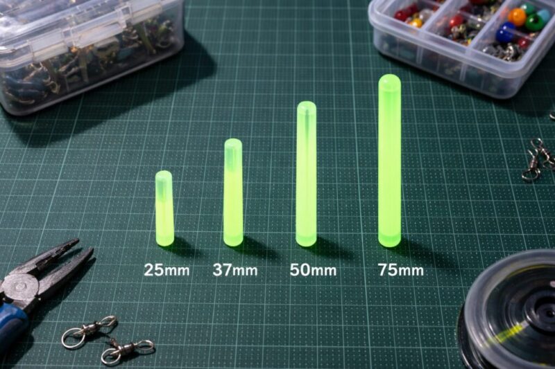 25・37・50・75サイズの釣り用ケミカルライトを比較した画像