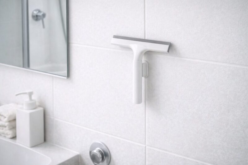 浴室の壁にマグネット収納されたワイパー