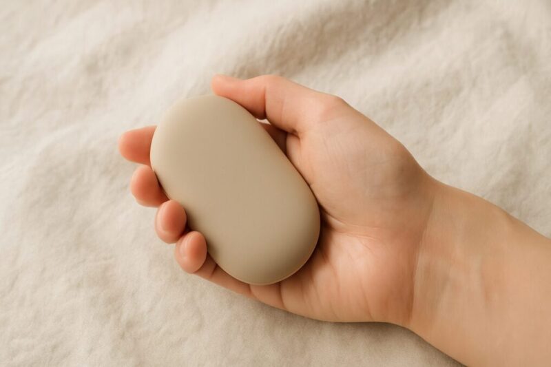 手触りを確かめながら携帯性をイメージする写真