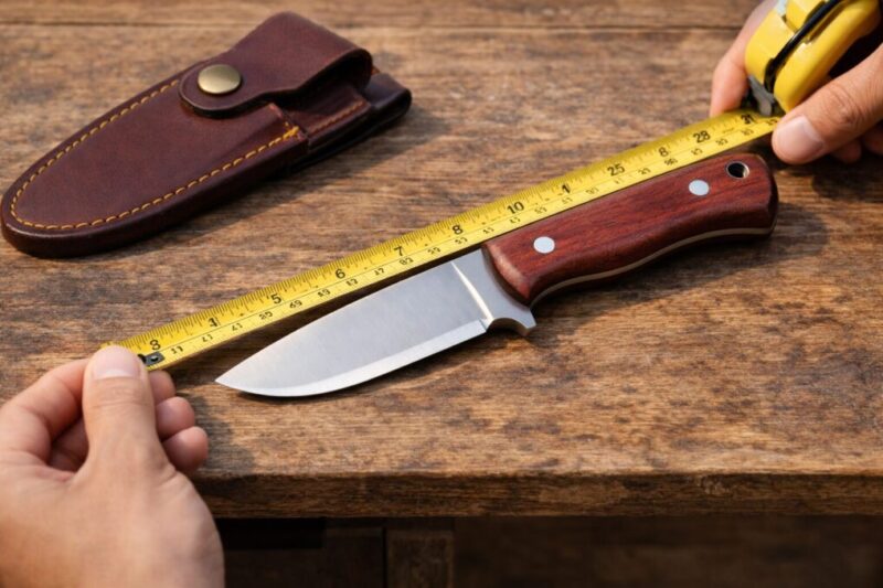 ナイフのサイズ感と付属ケースを確認しているイメージ