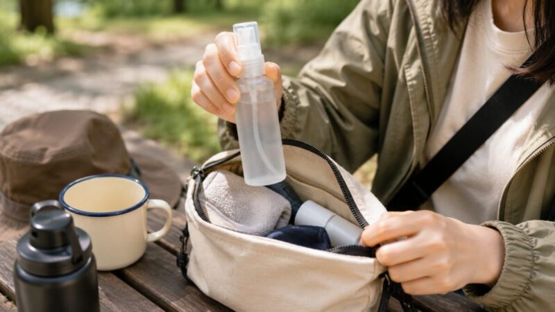 外出先でポーチから取り出しやすい持ち歩き用ミスト化粧水